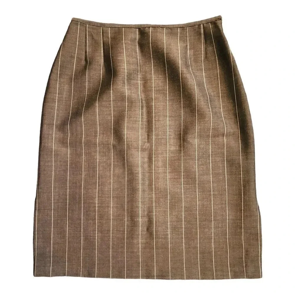 Valentino Miss V Wool n Mohair Womens Brown Lined Side Zipper Skirt Size 40